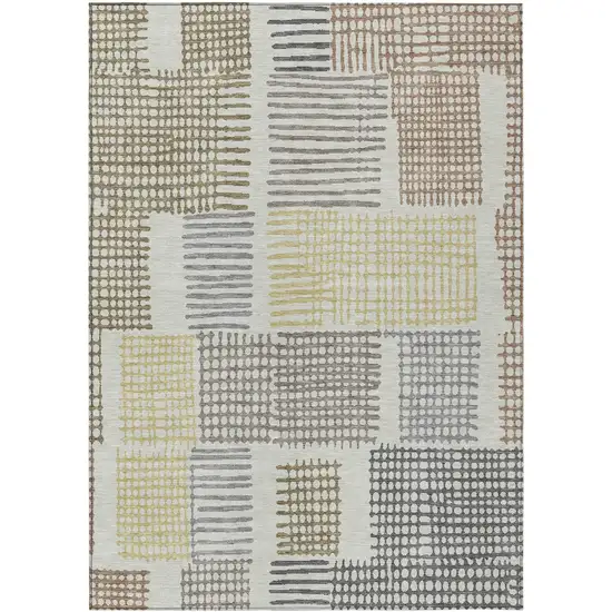 Sand Ivory And Gold Geometric Washable Indoor Outdoor Area Rug Photo 1