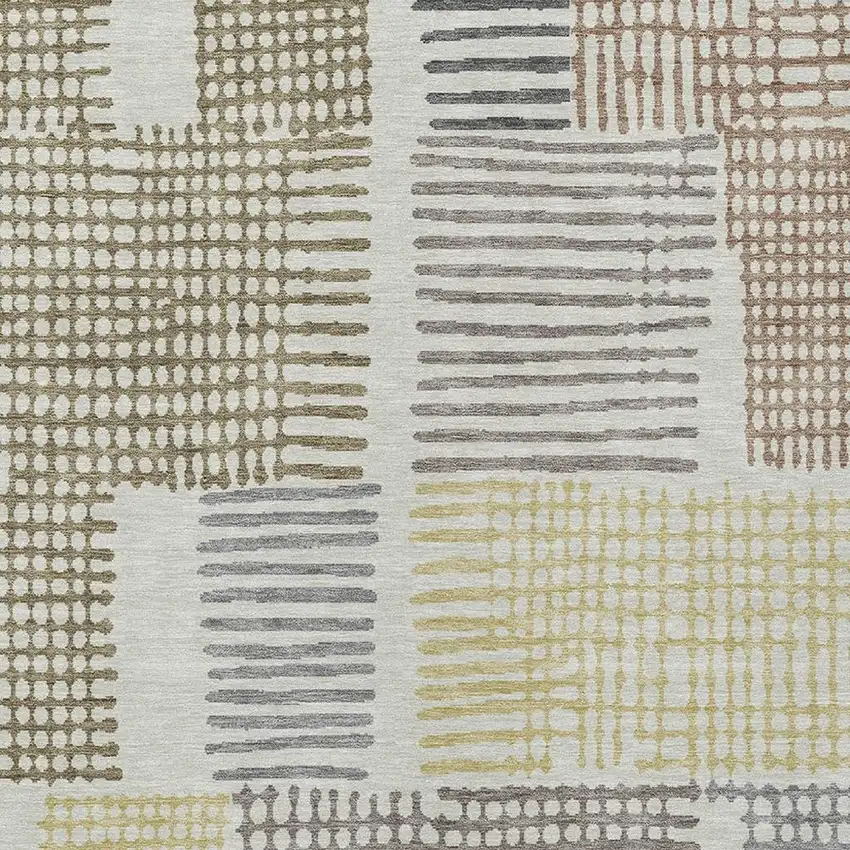 Sand Ivory And Gold Geometric Washable Indoor Outdoor Area Rug Photo 3