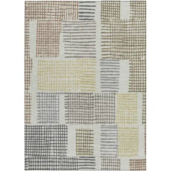 Sand Ivory And Gold Geometric Washable Indoor Outdoor Area Rug Photo 4