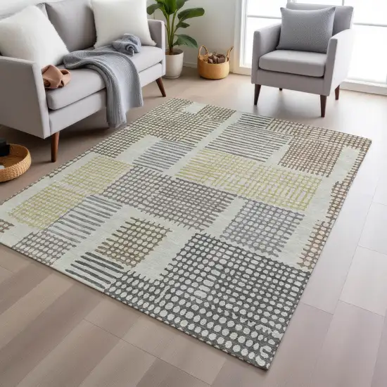 Sand Ivory And Gold Geometric Washable Indoor Outdoor Area Rug Photo 6