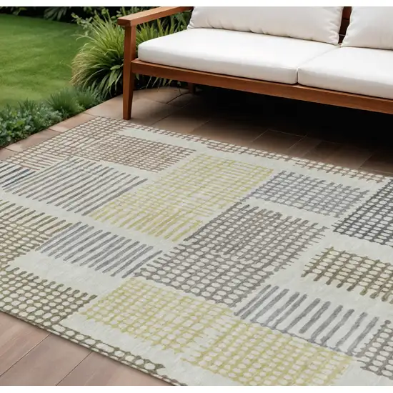 Sand Ivory And Gold Geometric Washable Indoor Outdoor Area Rug Photo 2