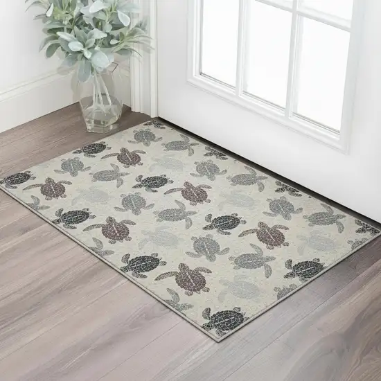 Sand Ivory And Gray Geometric Washable Area Rug With UV Protection Photo 1