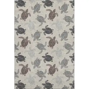 Photo of Sand Ivory And Gray Geometric Washable Area Rug With UV Protection