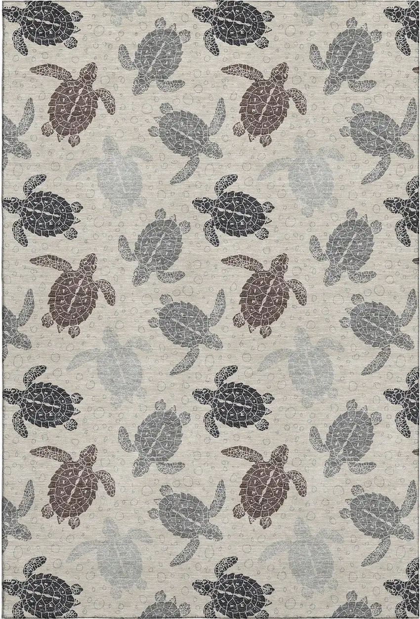 Sand Ivory And Gray Geometric Washable Area Rug With UV Protection Photo 1