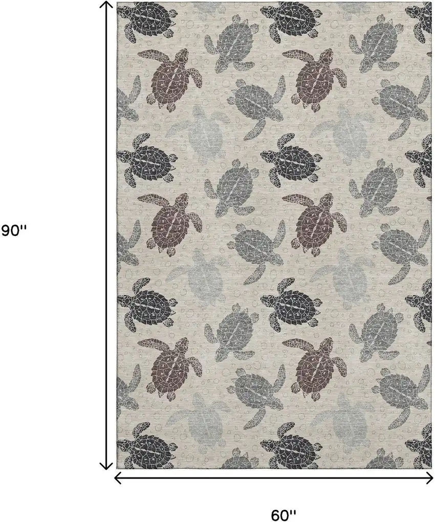 Sand Ivory And Gray Geometric Washable Area Rug With UV Protection Photo 3