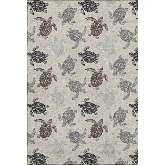 Sand Ivory And Gray Geometric Washable Area Rug With UV Protection Photo 1