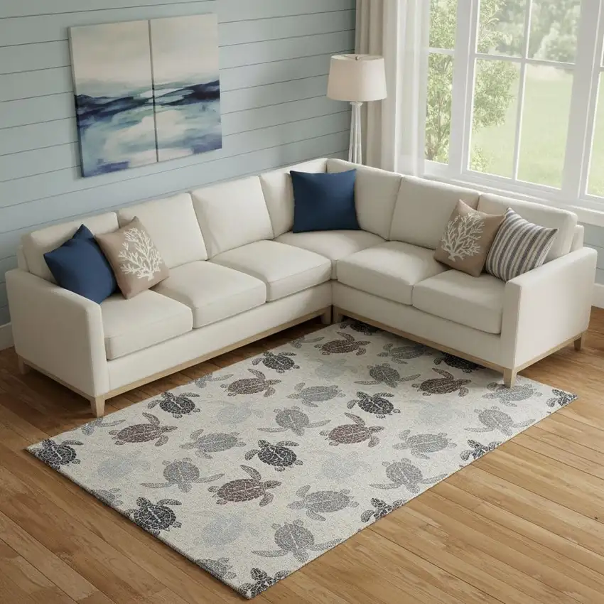 Sand Ivory And Gray Geometric Washable Area Rug With UV Protection Photo 1