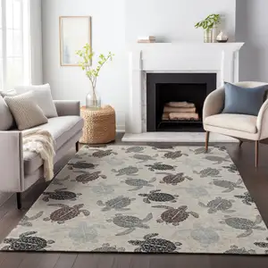 Photo of Sand Ivory And Gray Geometric Washable Area Rug With UV Protection