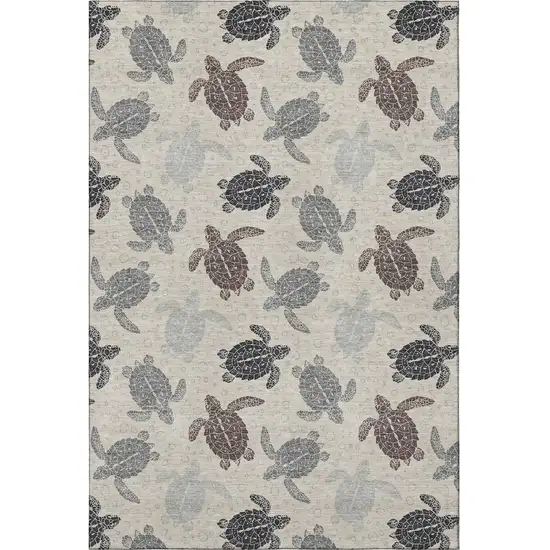 Sand Ivory And Gray Geometric Washable Area Rug With UV Protection Photo 3