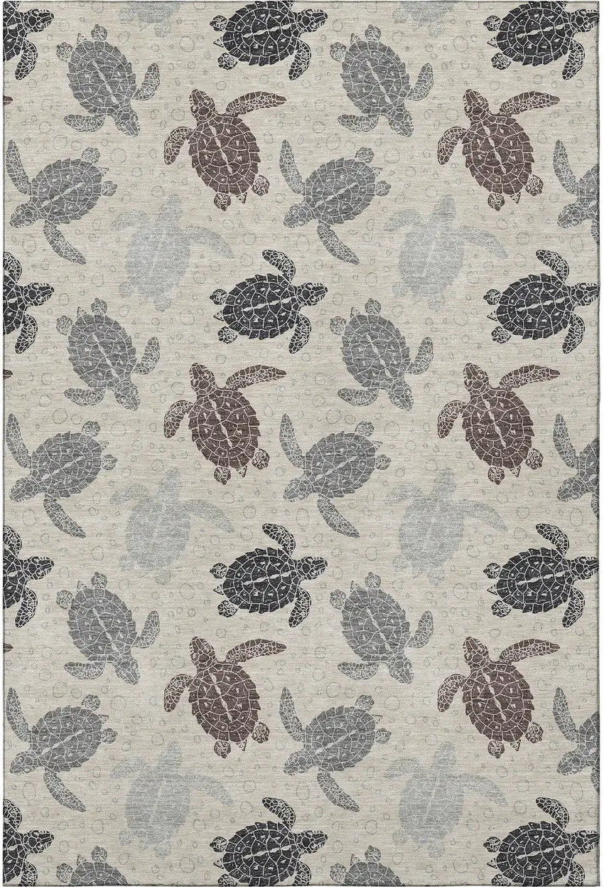 Sand Ivory And Gray Geometric Washable Area Rug With UV Protection Photo 3