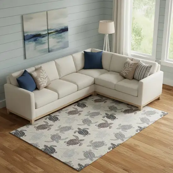 Sand Ivory And Gray Geometric Washable Area Rug With UV Protection Photo 1