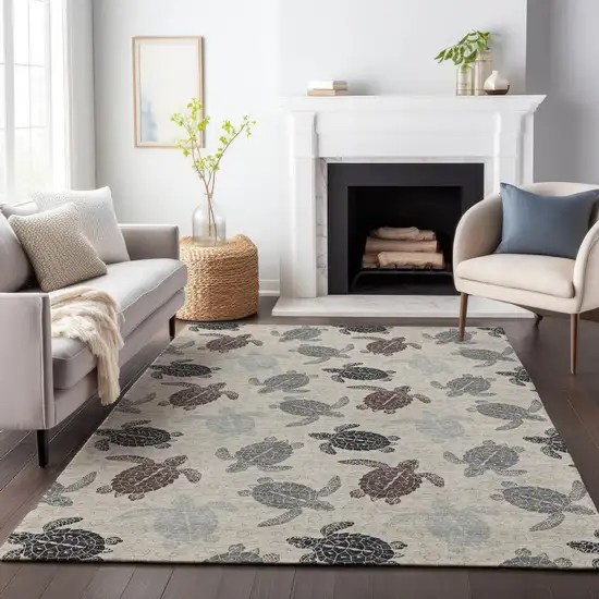 Sand Ivory And Gray Geometric Washable Area Rug With UV Protection Photo 6