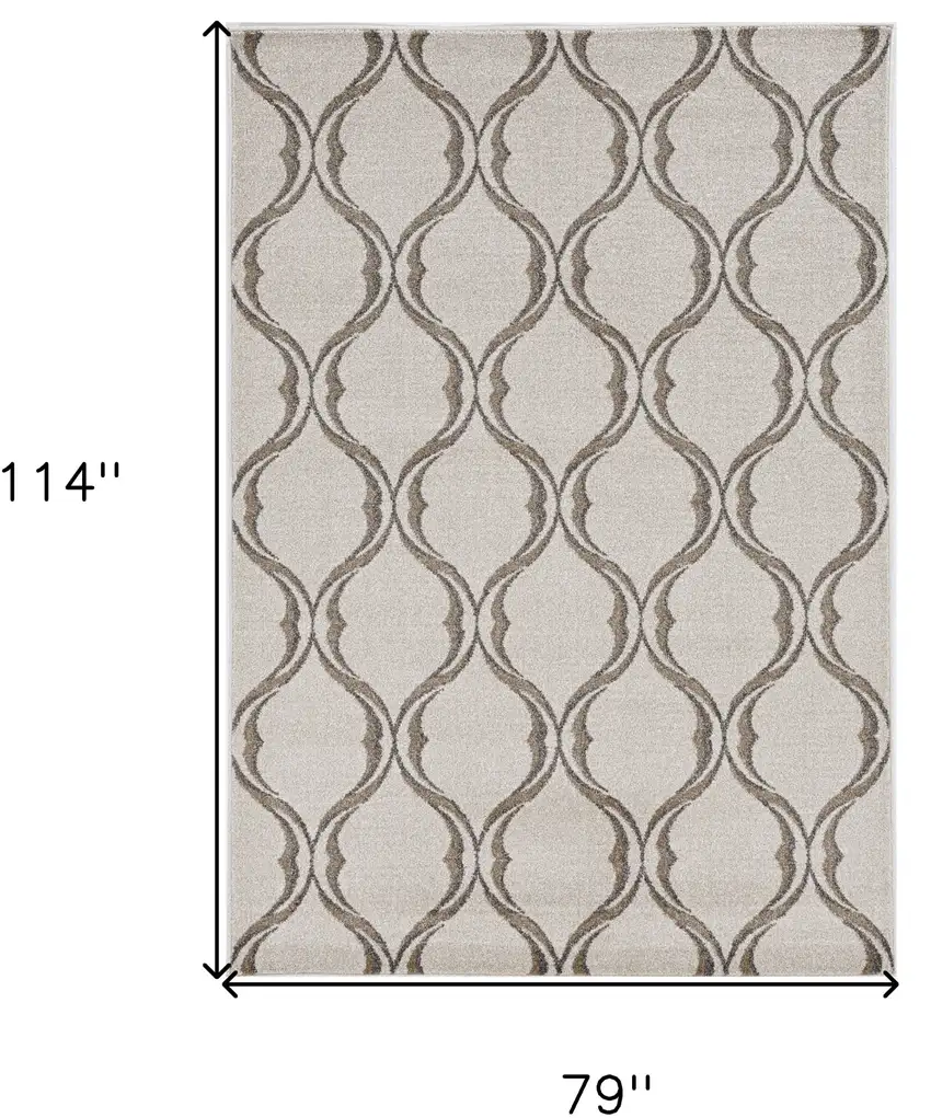 7'X10' Sand Ivory Machine Woven Uv Treated Ogee Indoor Outdoor Area Rug Photo 3