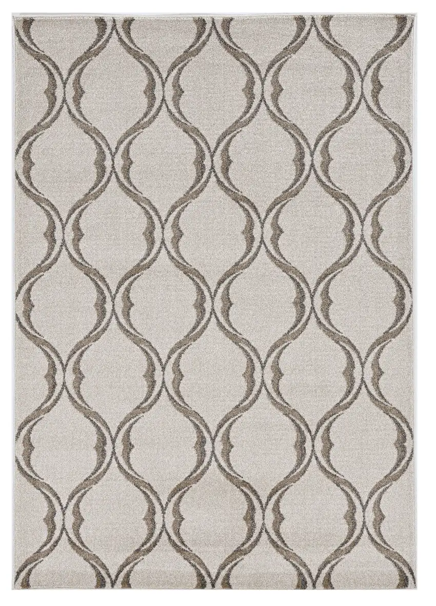 Sand Ivory Machine Woven UV Treated Ogee Indoor Outdoor Area Rug Photo 1