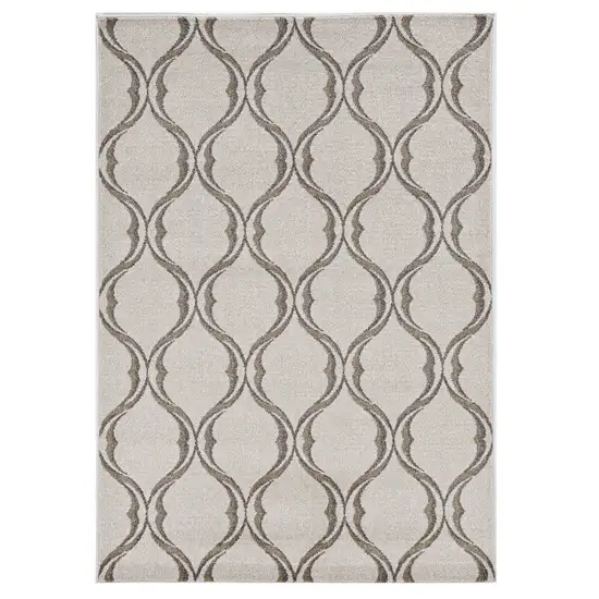 Sand Ivory Machine Woven UV Treated Ogee Indoor Outdoor Area Rug Photo 1