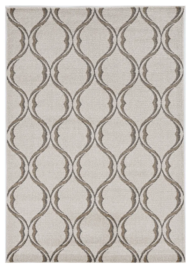 Sand Ivory Machine Woven UV Treated Ogee Indoor Outdoor Area Rug Photo 1