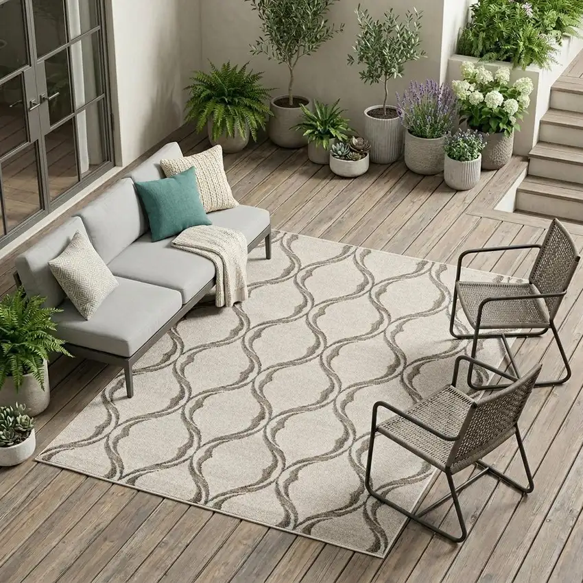Ivory Moroccan Indoor Outdoor Area Rug Photo 1