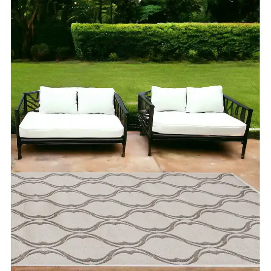 7'X10' Sand Ivory Machine Woven Uv Treated Ogee Indoor Outdoor Area Rug Photo 1