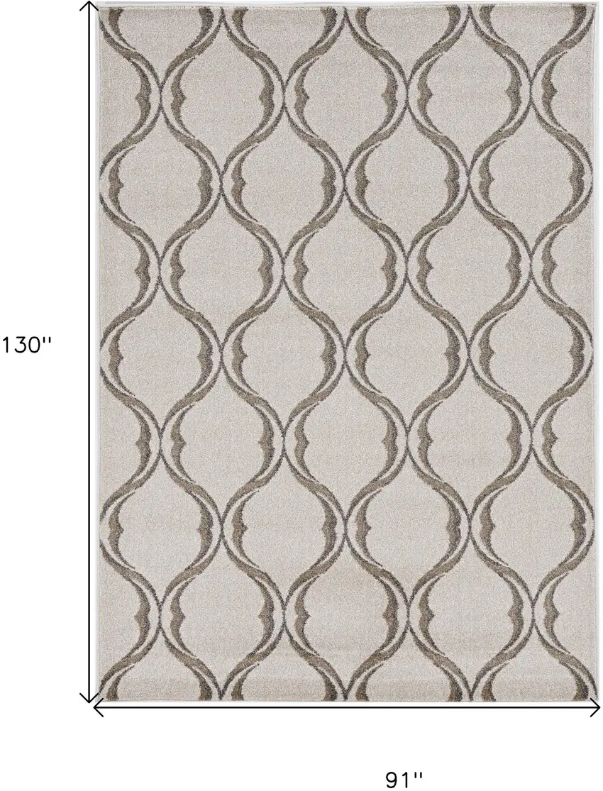 7'X11' Sand Ivory Machine Woven Uv Treated Ogee Indoor Outdoor Area Rug Photo 3