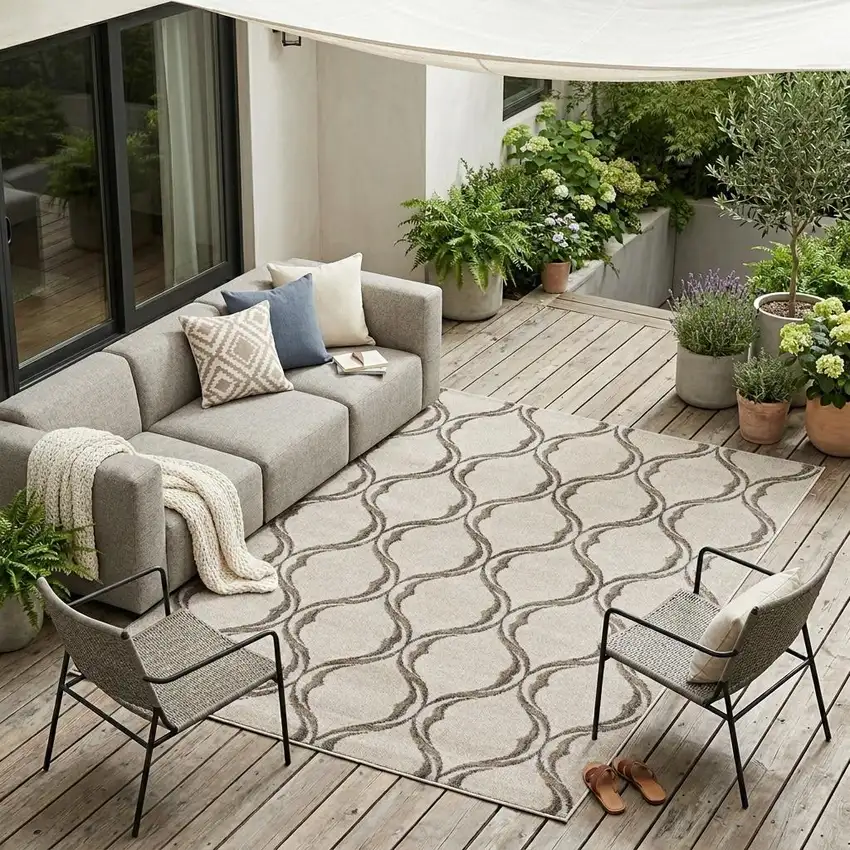 Ivory Moroccan Indoor Outdoor Area Rug Photo 1