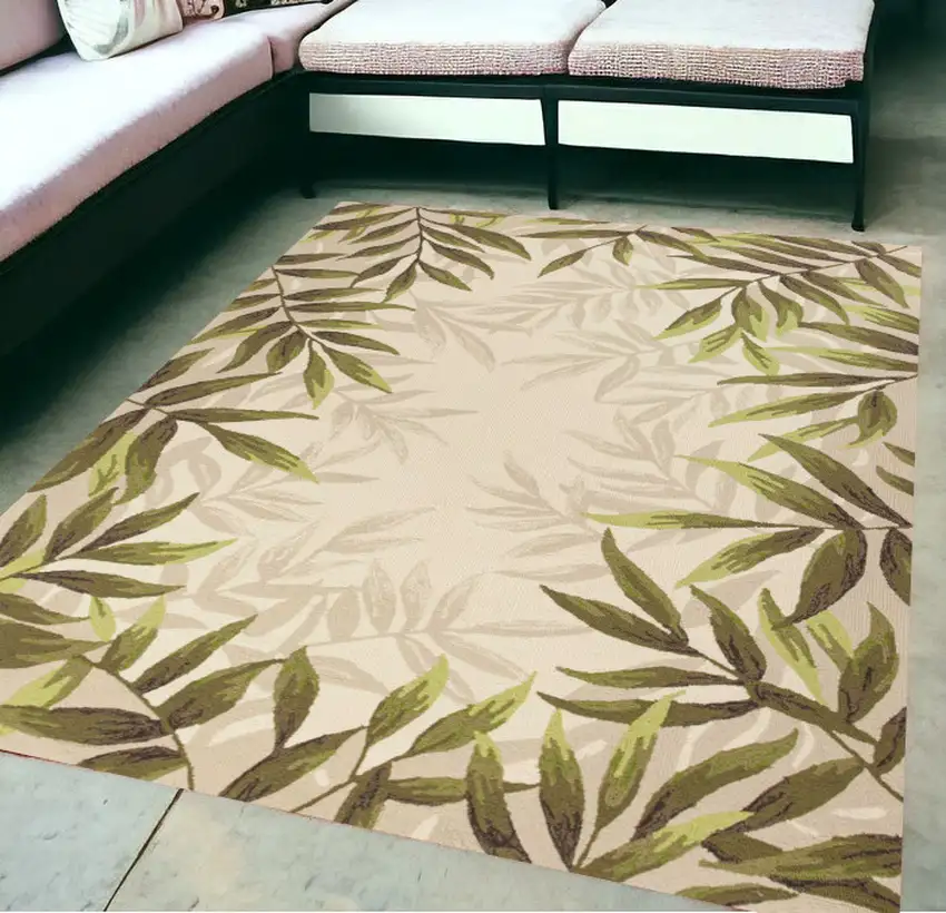 5' X 7' Sand Leaves Uv Treated Indoor Outdoor Area Rug Photo 1
