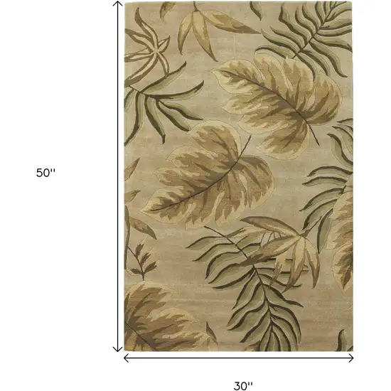 Sand And Beige Wool Botanical Leaves Hand Tufted Area Rug Photo 3
