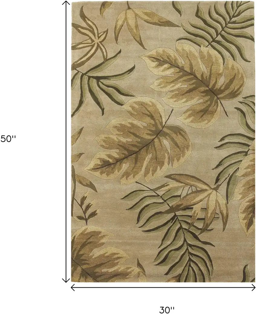 Sand And Beige Wool Botanical Leaves Hand Tufted Area Rug Photo 3