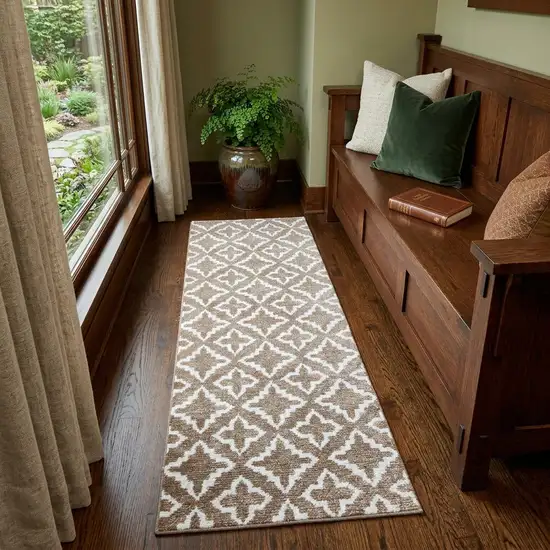 2' X 6' Sand Moroccan Machine Tufted Runner Rug With UV Protection Photo 1