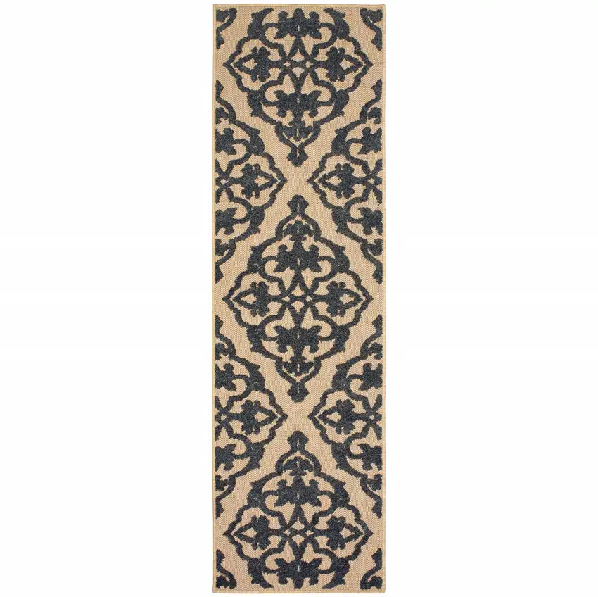 Sand Oriental Stain Resistant Indoor Outdoor Area Rug Photo 1