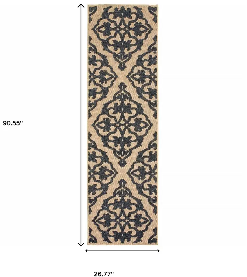 Sand Oriental Stain Resistant Indoor Outdoor Area Rug Photo 5
