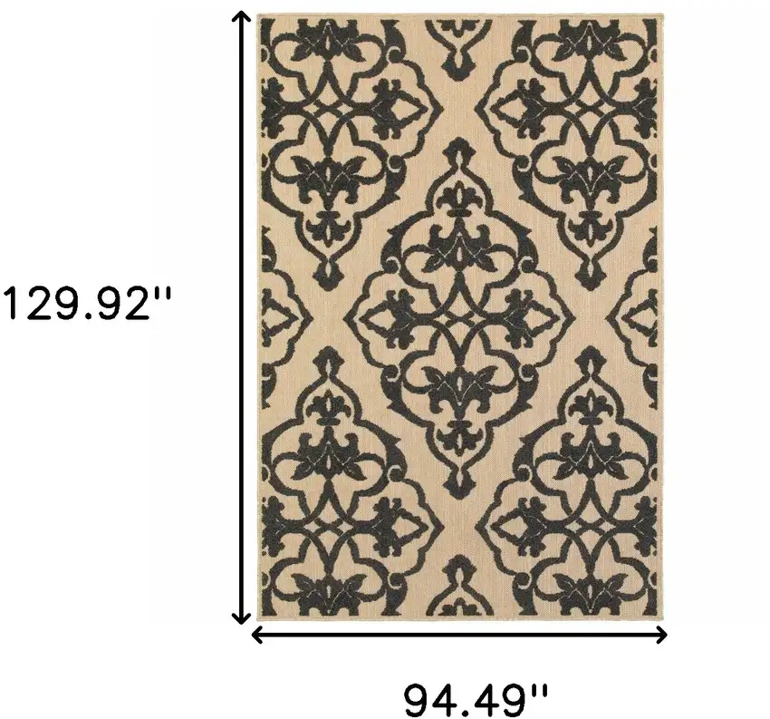 Sand Oriental Stain Resistant Indoor Outdoor Area Rug Photo 5