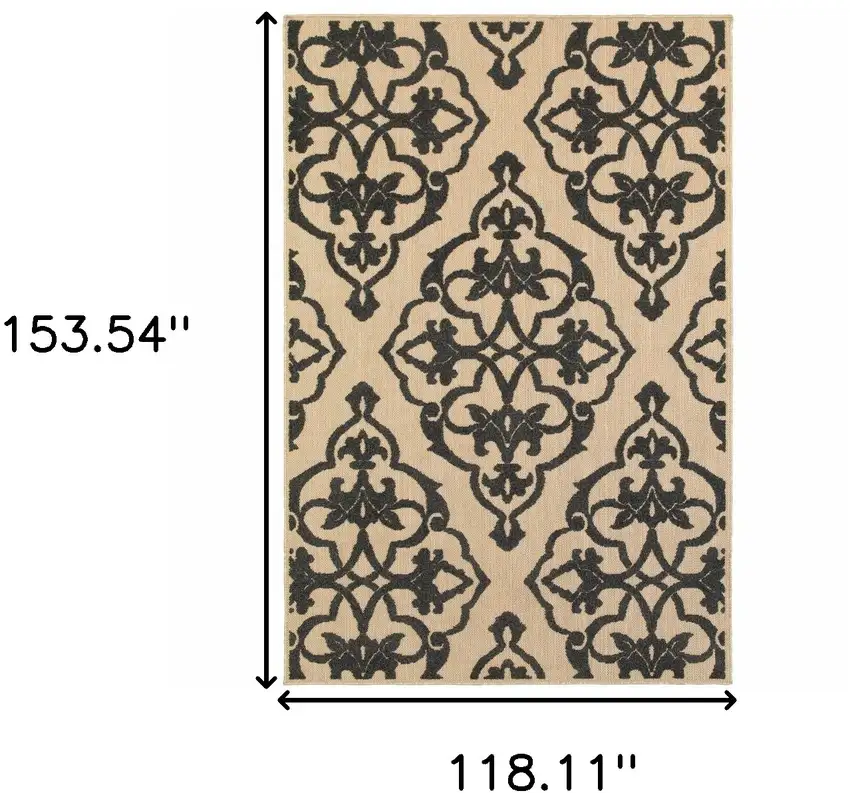 Sand Oriental Stain Resistant Indoor Outdoor Area Rug Photo 5