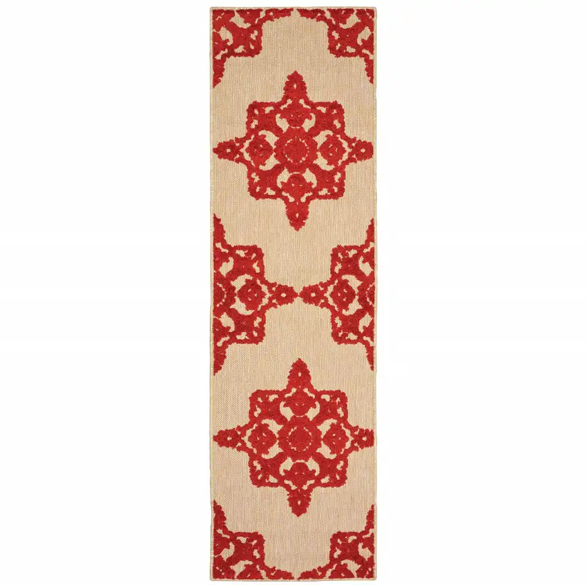 Sand Oriental Stain Resistant Indoor Outdoor Area Rug Photo 1
