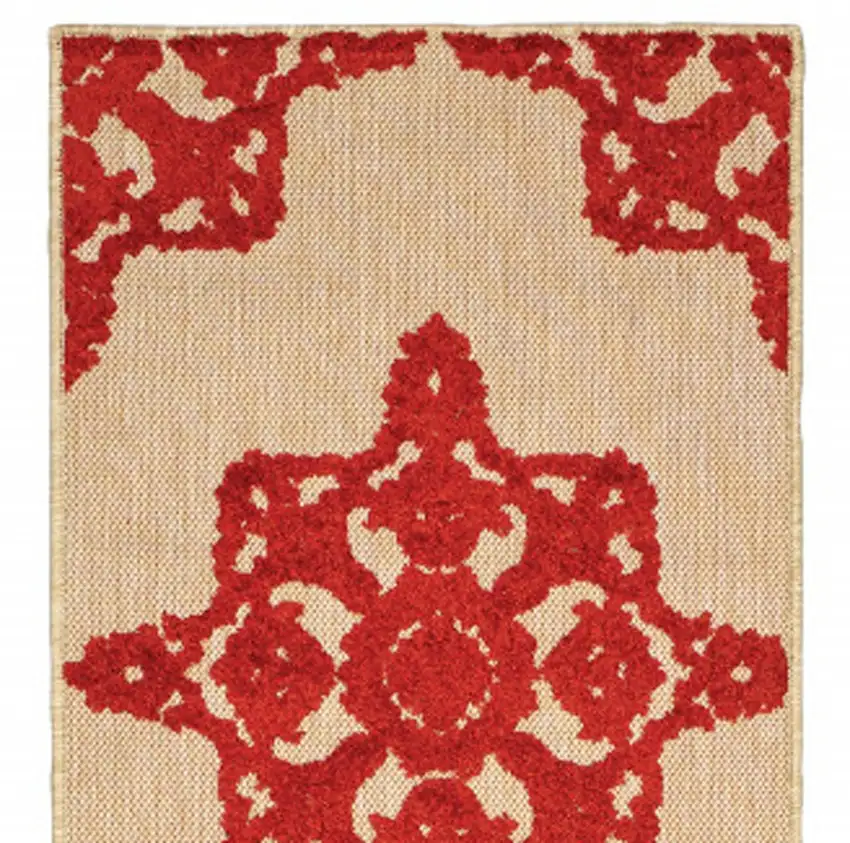 Sand Oriental Stain Resistant Indoor Outdoor Area Rug Photo 2
