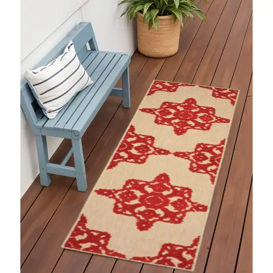 Red Oriental Stain Resistant Indoor Outdoor Area Rug Photo 1