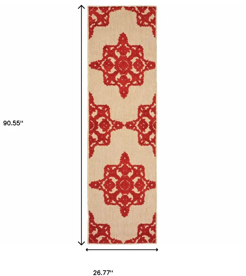 Sand Oriental Stain Resistant Indoor Outdoor Area Rug Photo 5