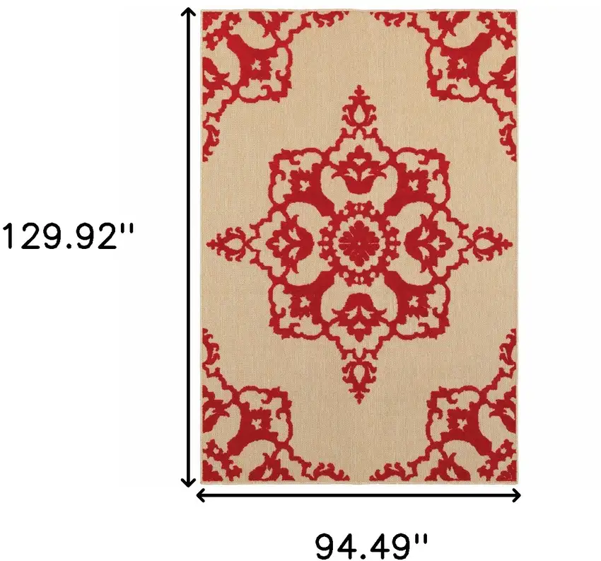 Sand Oriental Stain Resistant Indoor Outdoor Area Rug Photo 5