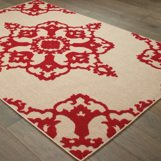 Sand Oriental Stain Resistant Indoor Outdoor Area Rug Photo 2
