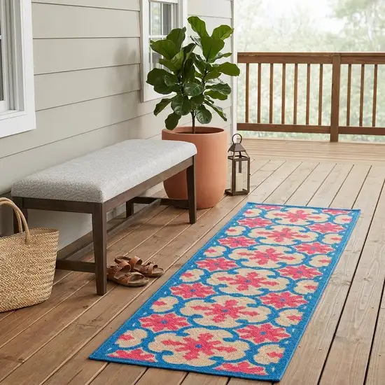 Blue and Beige Oriental Stain Resistant Indoor Outdoor Area Rug Photo 1