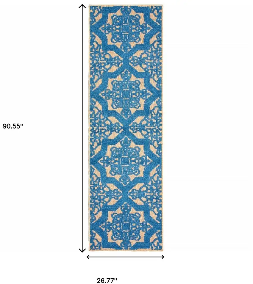 Sand Oriental Stain Resistant Indoor Outdoor Area Rug Photo 5