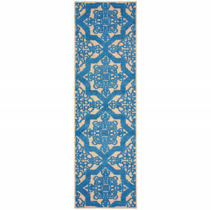 Sand Oriental Stain Resistant Indoor Outdoor Area Rug Photo 1