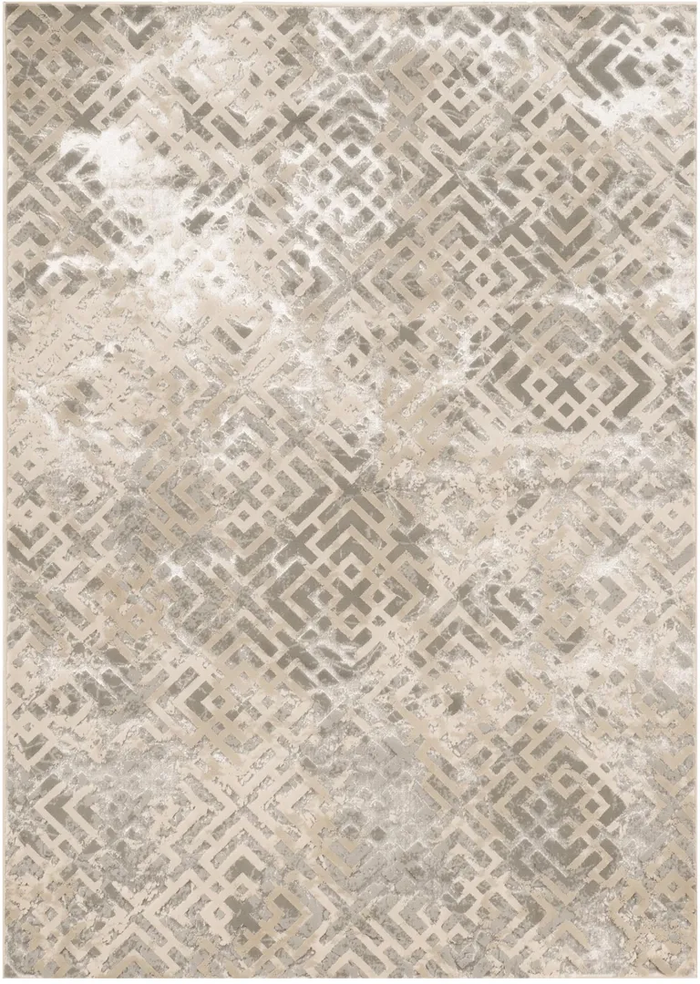 Sand Silver Geometric Maze Pattern Indoor Area Rug Photo 5