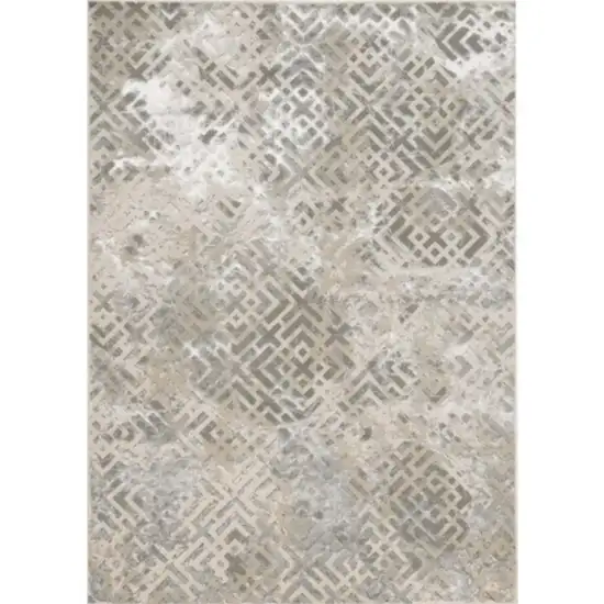 Sand And Light Blue Geometric Distressed Area Rug Photo 2
