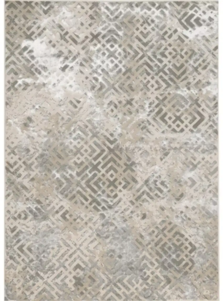 Sand And Light Blue Geometric Distressed Area Rug Photo 2