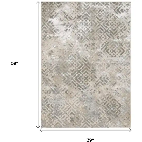 Sand And Light Blue Geometric Distressed Area Rug Photo 3