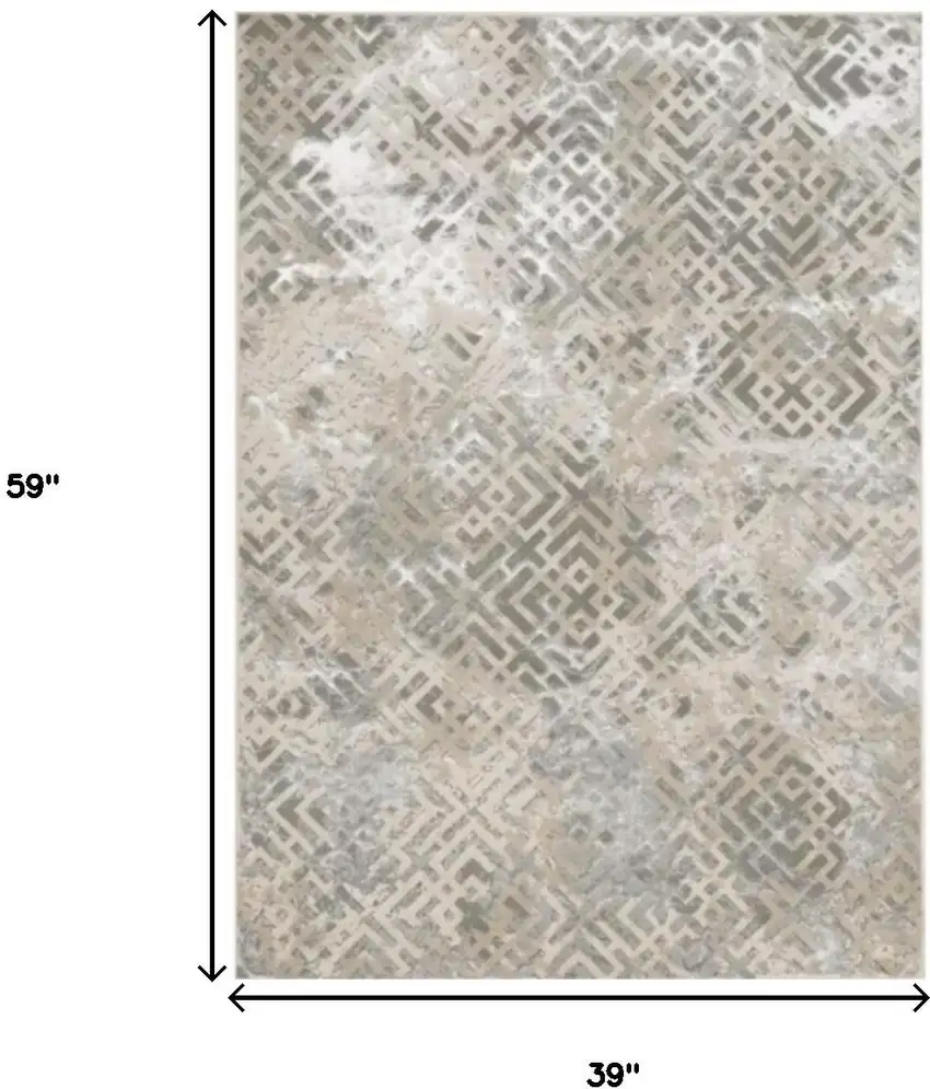Sand And Light Blue Geometric Distressed Area Rug Photo 3