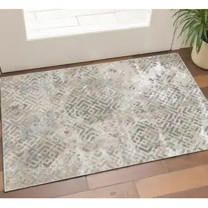 Photo of Sand Silver Geometric Squares Area Rug