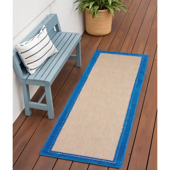 Blue and Beige Stain Resistant Indoor Outdoor Area Rug Photo 1