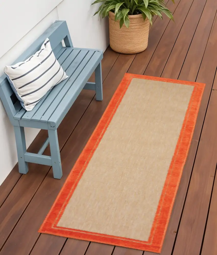 Orange Stain Resistant Indoor Outdoor Area Rug Photo 1