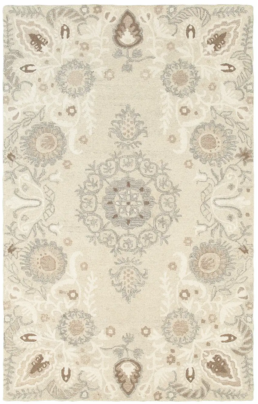 Sand Wool Floral Hand Tufted Area Rug Photo 2